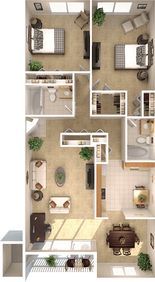 Two Bed Two Bath Floorplan