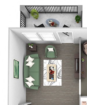 Nona Park Village - A2 - Camellia - 1 bedroom - 1 bath - 3D Floor Plan Nona Park Village - A2 - Camellia - 1 bedroom - 1 bath - 3D Floor Plan
