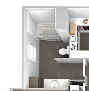 Nona Park Village - A3 - Hibiscus - 1 bedroom - 1 bath - 3D Floor Plan Nona Park Village - A3 - Hibiscus - 1 bedroom - 1 bath - 3D Floor Plan