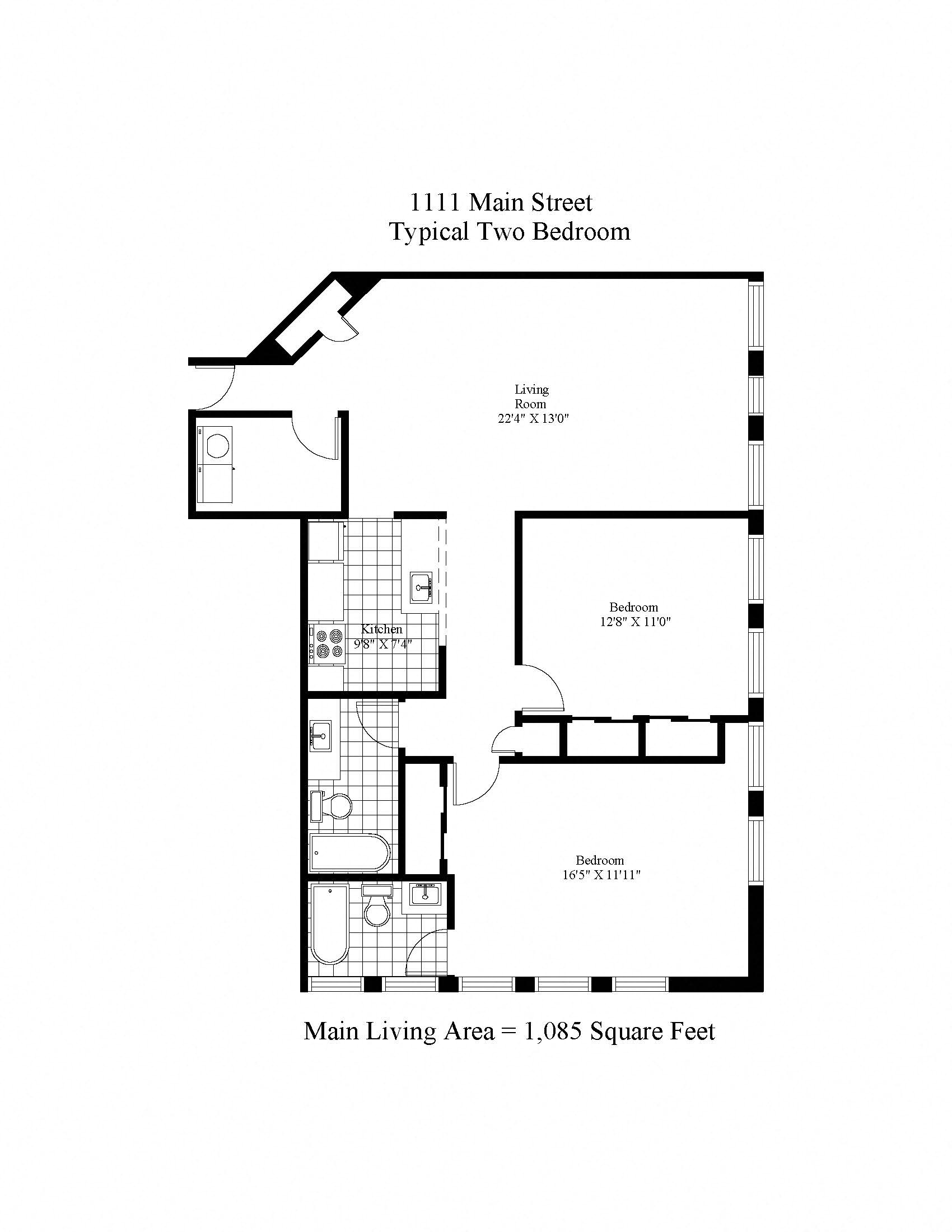 1111 Main Street, Two Bedroom + 2 Bath