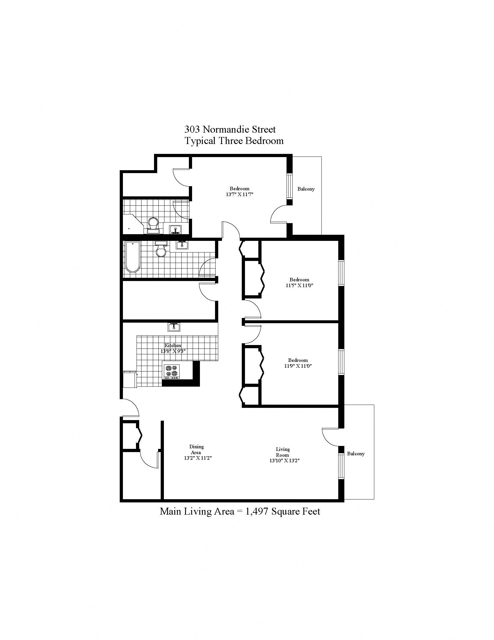 303 Normandie Street Three Bedroom Image