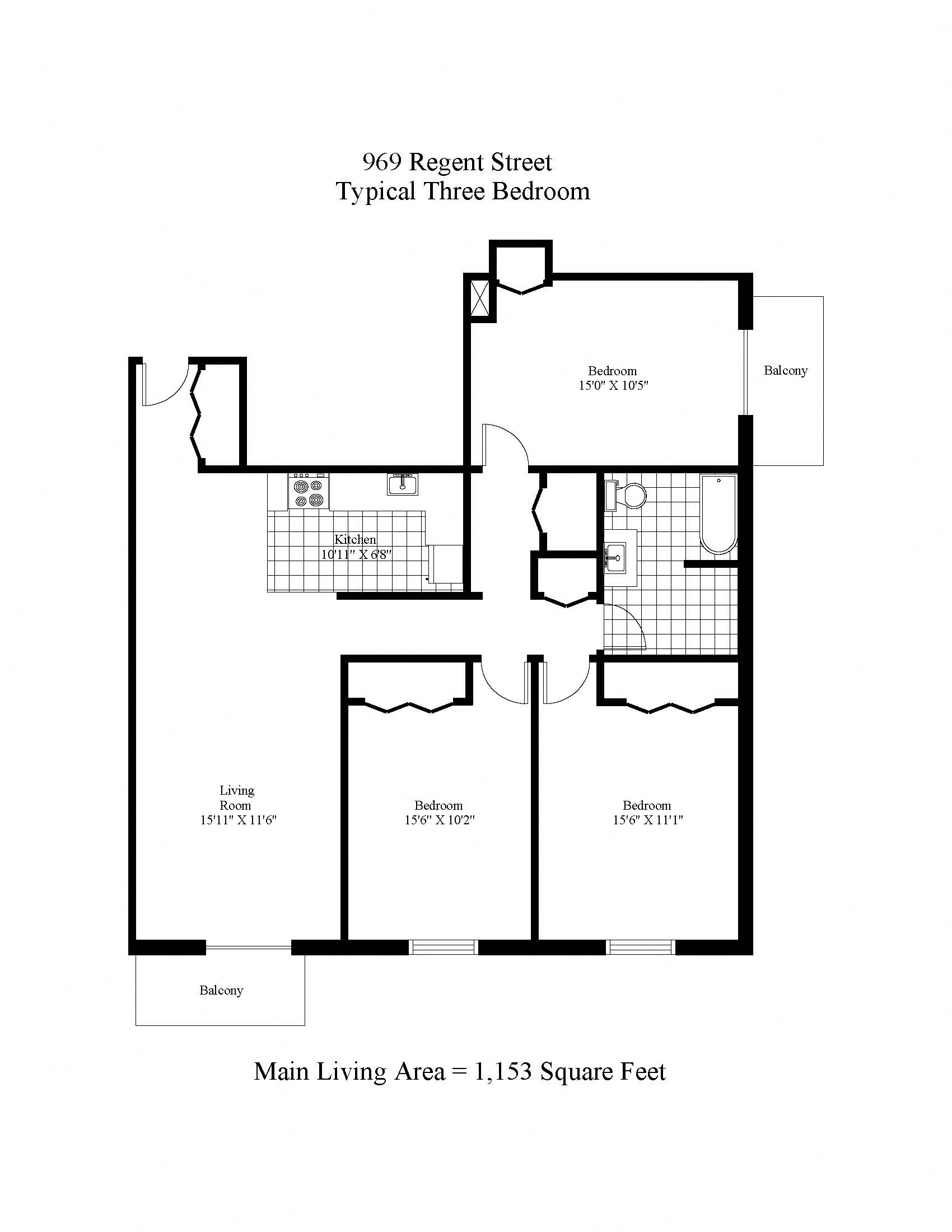 969 Regent Three Bedroom + Balcony A Image