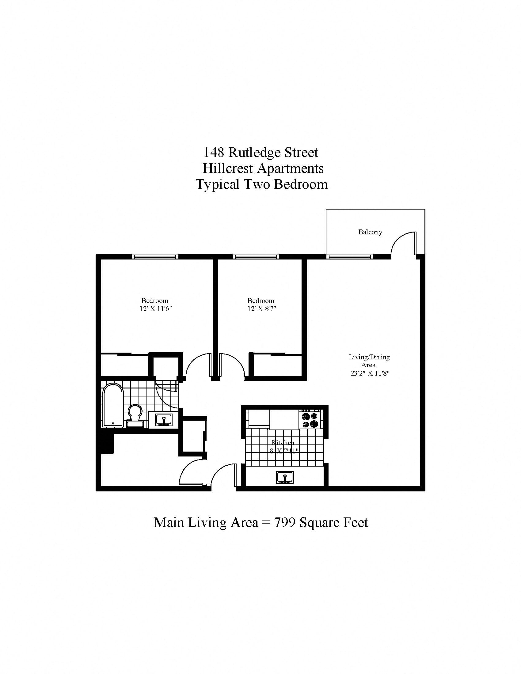 Hillcrest 2 Bedroom Floorplan
