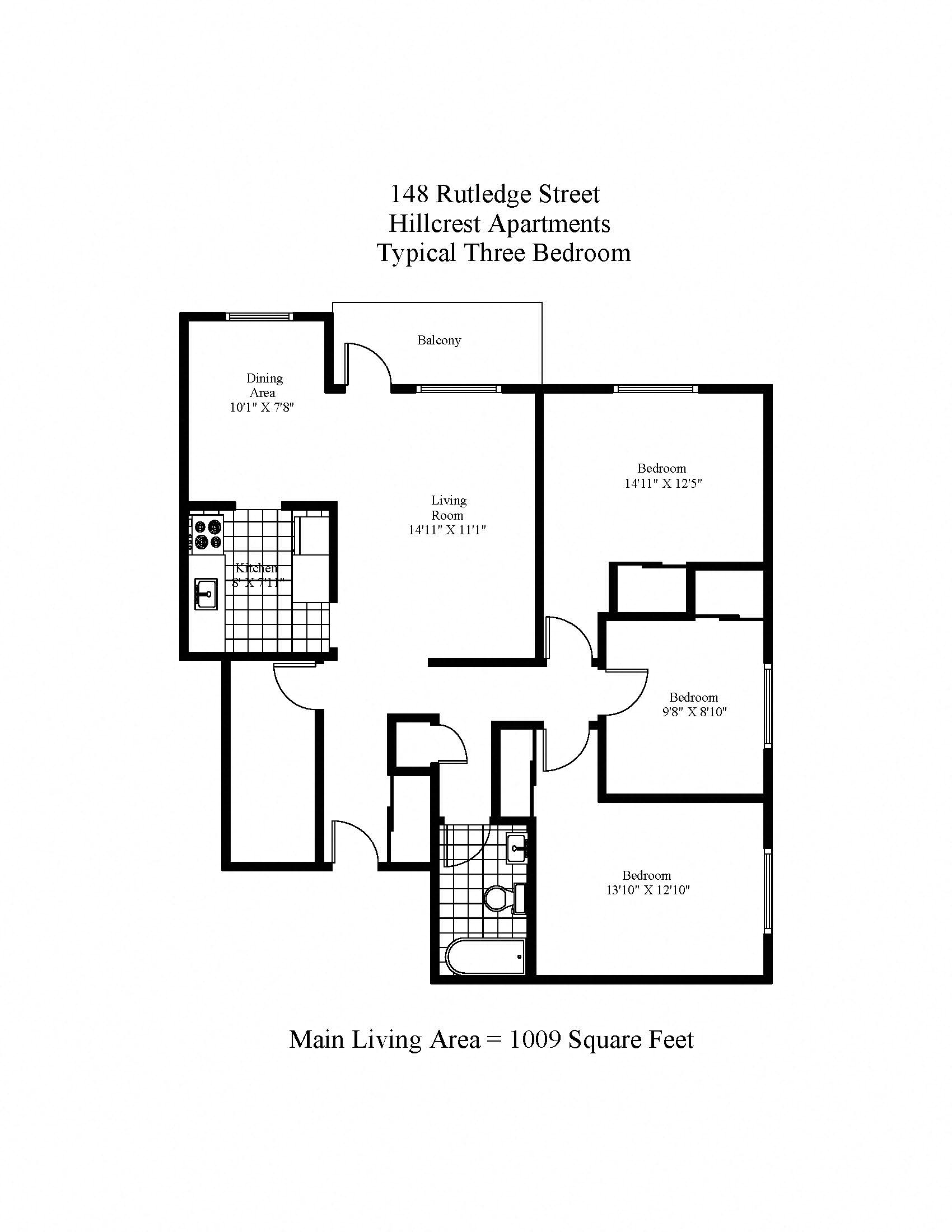 Hillcrest 3 Bedroom Balcony Floor Plan