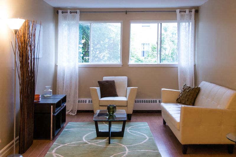 a living room with a couch and a coffee table