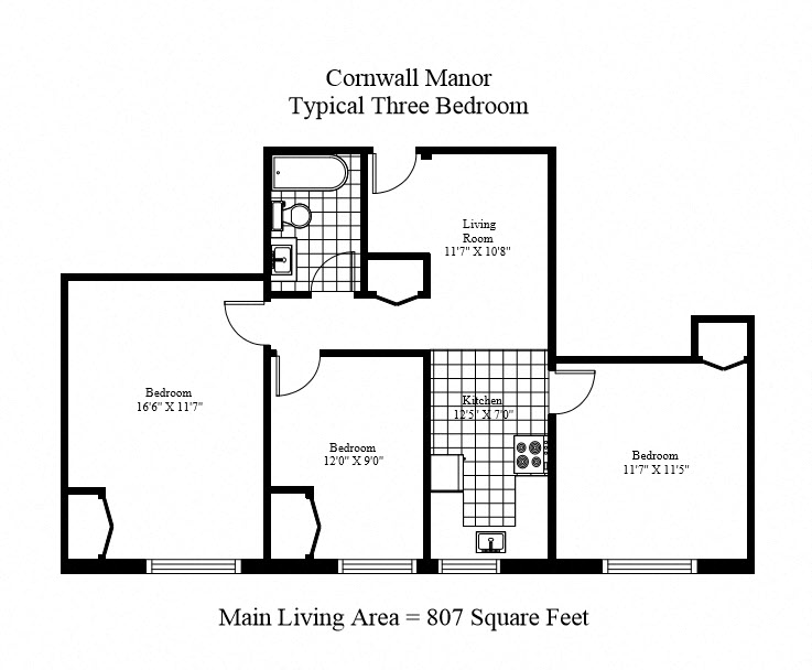 Cornwall Manor - 3 Bedroom - Layout 1