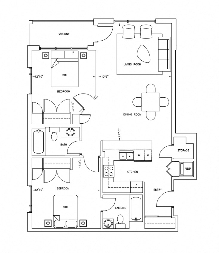 Bennett House - 2 Bedroom Layout 1