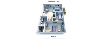 2 bed 1 bath floor plan A at Crown Ridge Apartments, Franklin, 45005