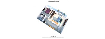 1 bed 1 bath floor plan A at Crown Pointe Apartments, Kentucky