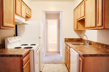 Wooden cabinets in kitchen at Crown Pointe Apartments, Covington, Kentucky