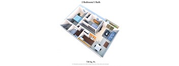 2 Bedroom 1 Bathroom Floor Plan at Crown Station Apartments, Amelia, Ohio