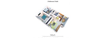 2 Bed 1 Bathroom Floor Plan at Crown Station Apartments, Amelia, Ohio