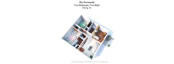 2 Bedroom 2 Bathroom Floor Plan at Woodhills Apartments, Ohio