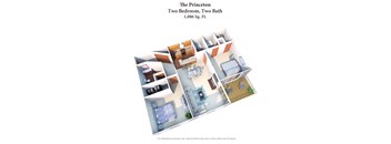 2 Bedroom 2 Bathroom Floor Plan at Woodhills Apartments, Ohio, 45449