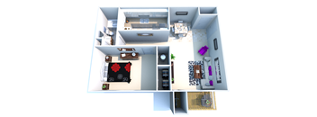 1 bed 1 bath floor plan at Oakwood Apartments, Florence, KY