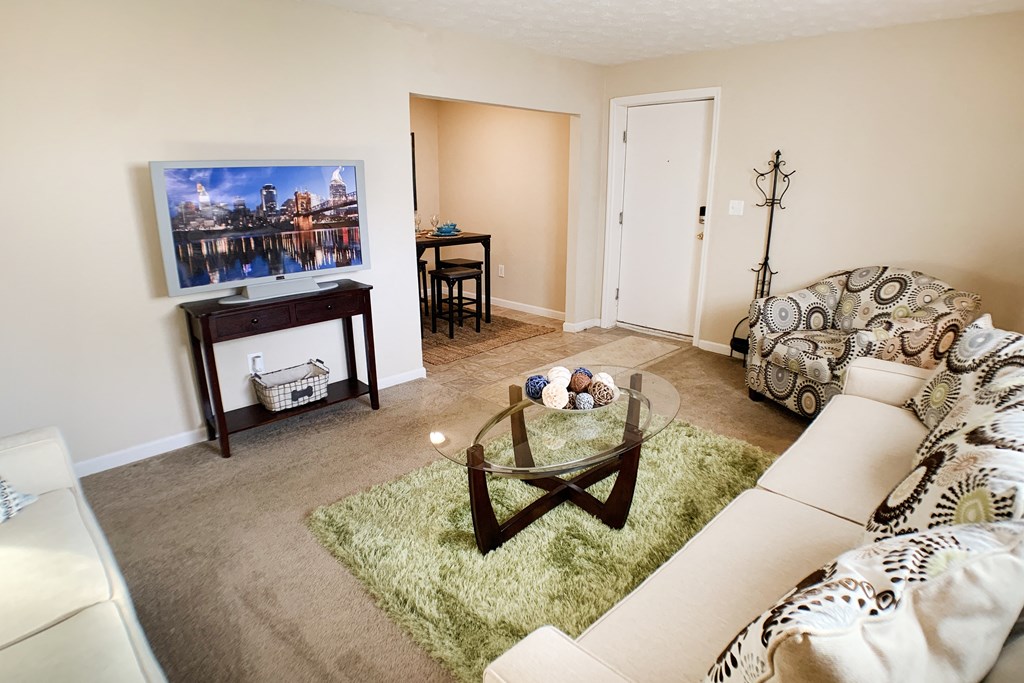 Living room with couch and tv at Oakwood Apartments, Kentucky
