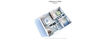 2 Bed 1 Bath Floor Plan at Barkley Ridge Apartments, Southgate, 41071