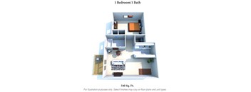 1 Bedroom 1 Bathroom Floor Plan at Crown Crossing Apartments, Amelia, 45102