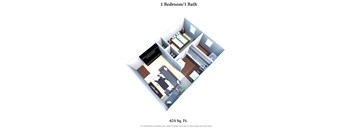 1 Bedroom Floor Plan at Crown Court Apartments, Florence, 41042