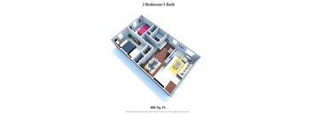 2 Bed 1 Bath Floor Plan at Crown Court Apartments, Florence