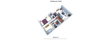 2 Bedroom 1 Bathroom Floor Plan at Crown Court Apartments, Kentucky, 41042