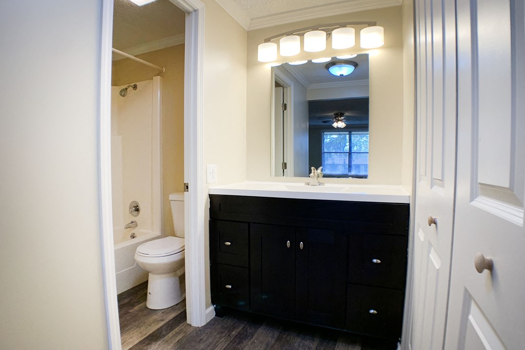 a bathroom with a toilet and a sink and a mirror at Wentworth Estates Apartments, Florence, 41042