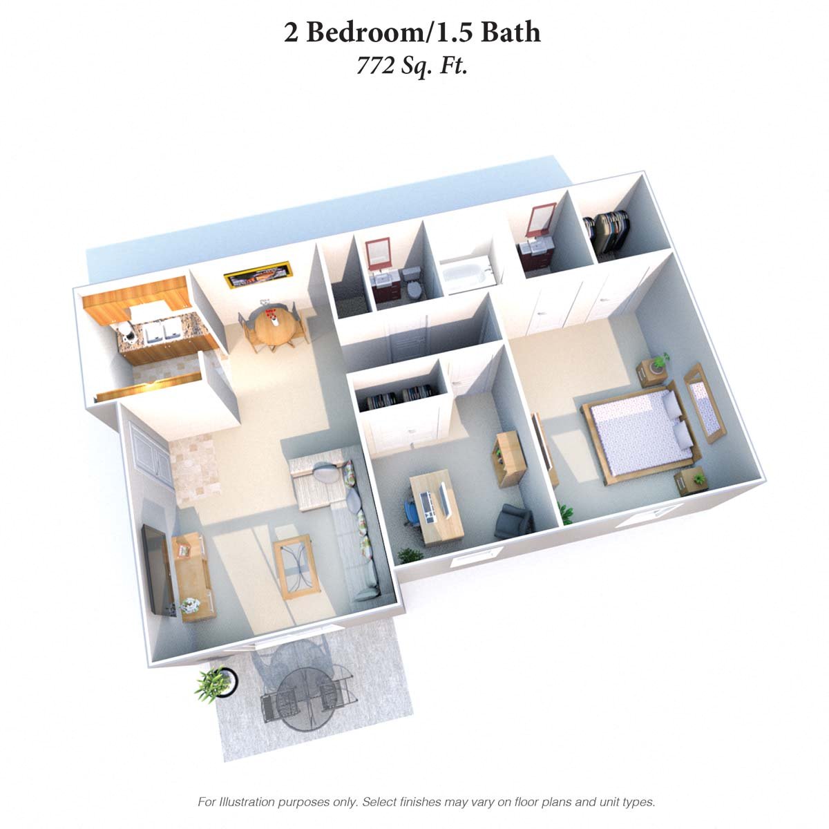 2b1-5b 772SqFt Floor Plan at Summit East - A Senior Community, Ohio