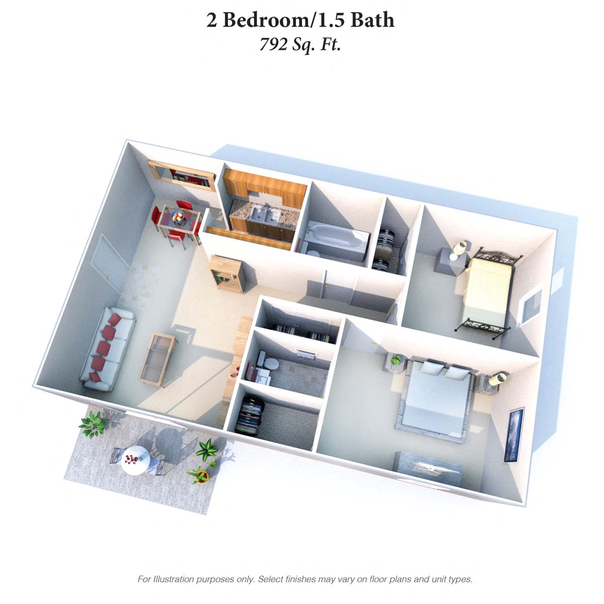 2b1-5b 792SqFt Floor Plan at Summit East - A Senior Community, Cincinnati, OH, 45237