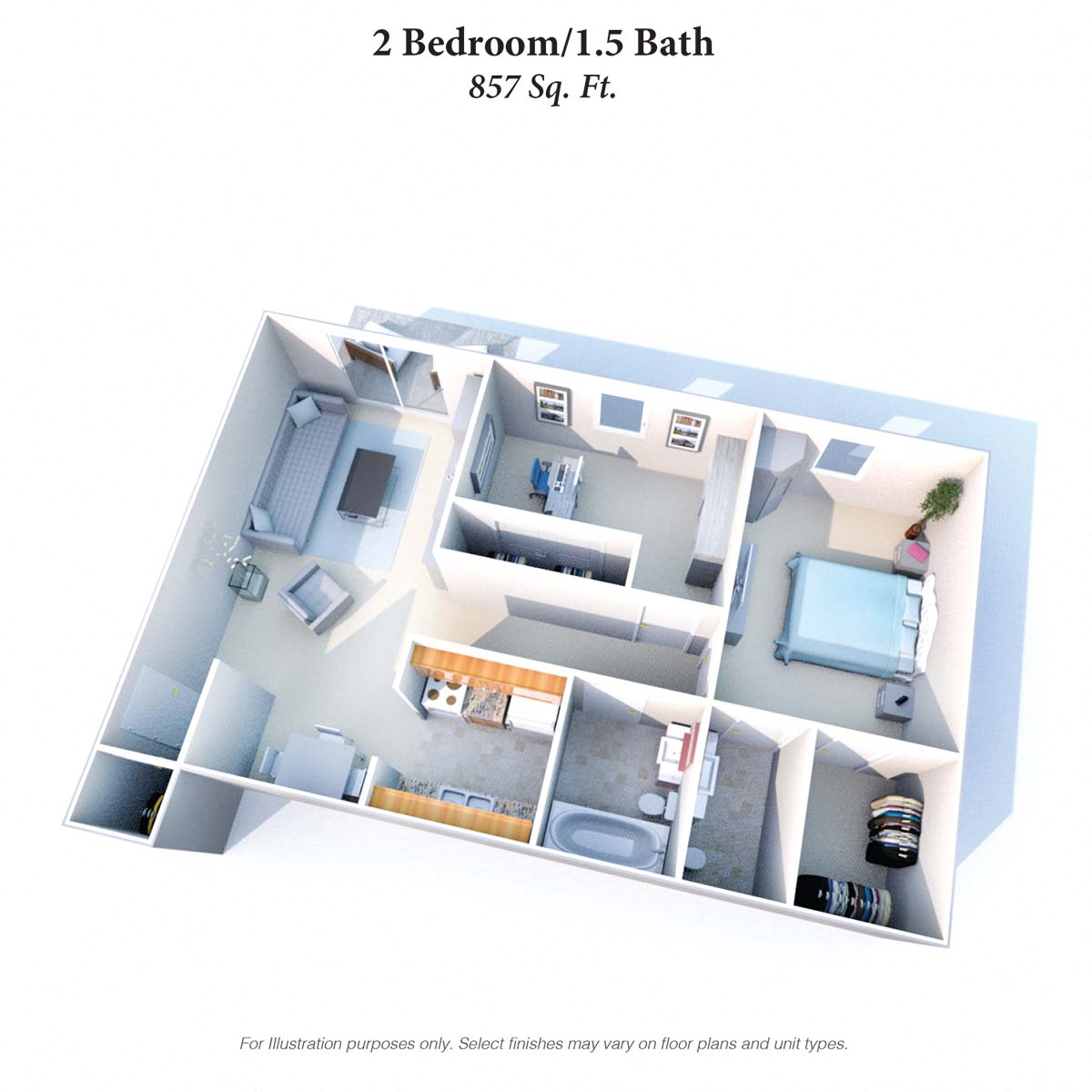 2b1-5b 857SqFt Floor Plan at Summit East - A Senior Community, Cincinnati, OH