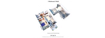 1 Bedroom 1 Bath Floor Plan at Wyndemere Apartments, Franklin, OH