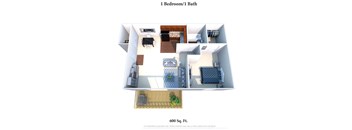 1 Bedroom 1 Bath Floor Plan at Forest Creek Apartments, Middletown