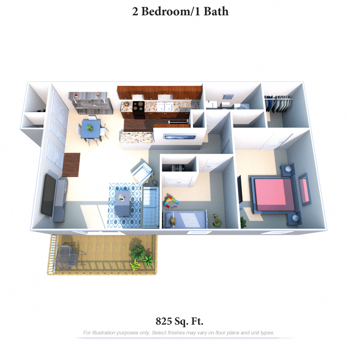 2 Bedroom 1 Bathroom Floor Plan at Forest Creek Apartments, Ohio, 45044