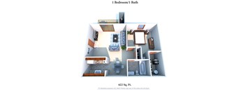 One Bedroom Floor Plan at Four Worlds Apartments, Ohio