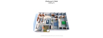 2 Bed 1000SqF Floor Plan at Four Worlds Apartments, Cincinnati, OH