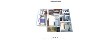 2 Bedroom 2 Bathroom Floor Plan at Four Worlds Apartments, Cincinnati, OH, 45231