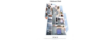 2 Bedroom Floor Plan at Four Worlds Apartments, Cincinnati