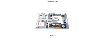 2 bed 1 bath floor plan A at Sharondale Woods Apartments, Cincinnati, OH, 45241