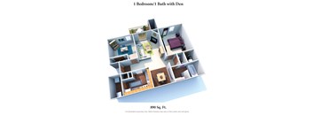 1 bed 1 bath floor plan Gat Deercross Apartments, Ohio