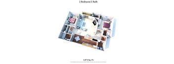 2 bed 2 bath floor plan D at Deercross Apartments, Ohio