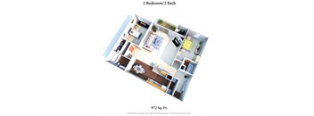 2 bed 2 bath floor plan A at Deercross Apartments, Cincinnati, 45236