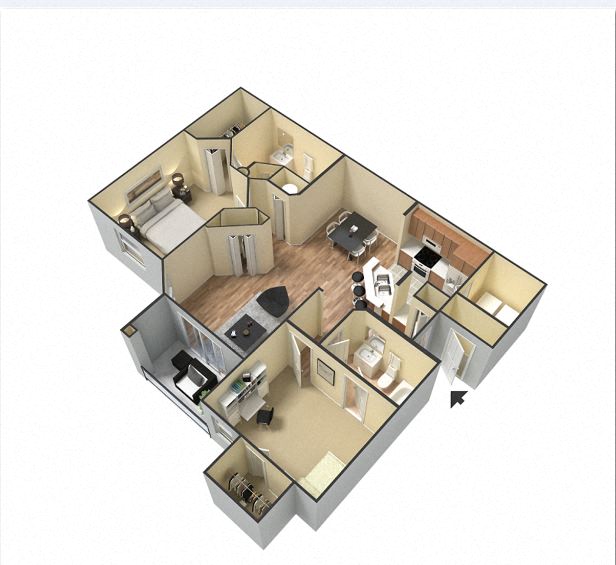 2 Bed 2 Bath Floor Plan at Portofino Apartment Homes, Florida