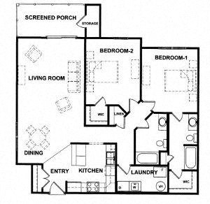2 Bed, 2 Bath Floor Plan 2 Bed, 2 Bath Floor Plan at Shenandoah Properties, Lafayette, IN, 47905