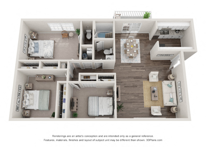 Floor plan of three bedroom apartment