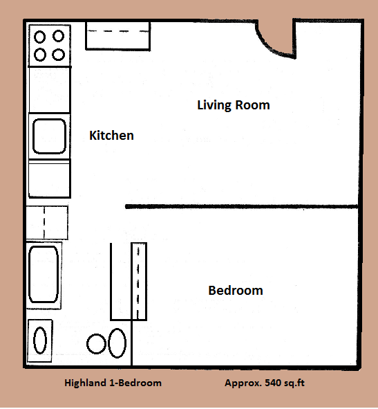 a floor plan of a living room with a kitchen and a bedroom