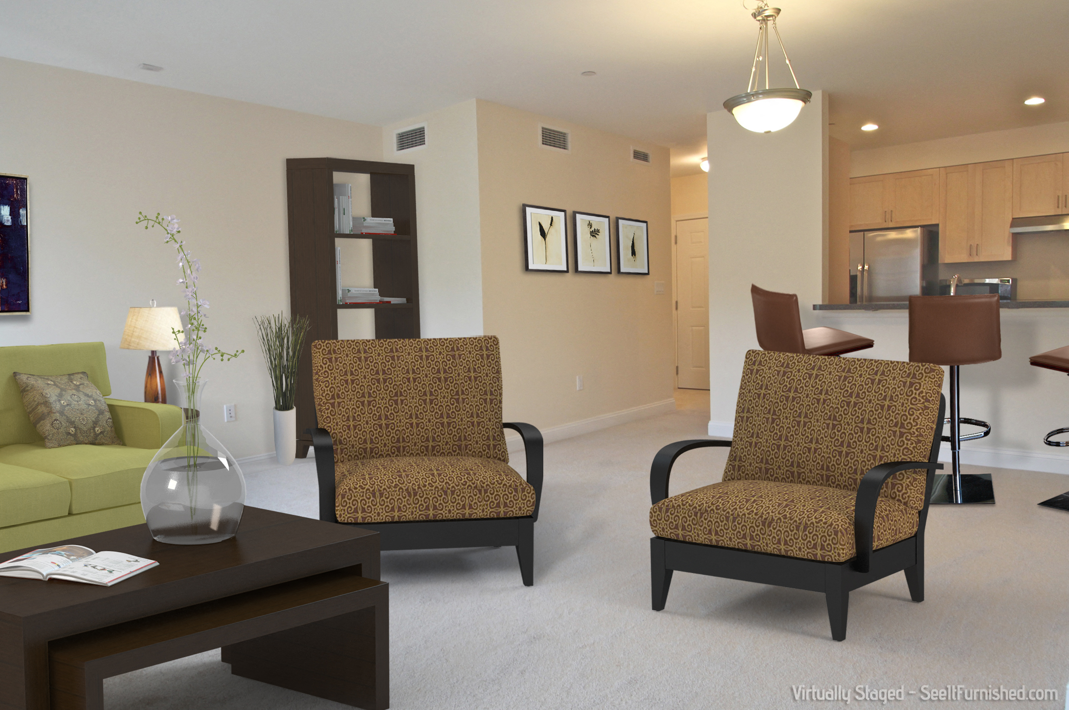 a living room and dining room in an apartment