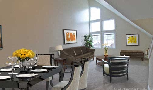 a living room with a table and chairs and a couch