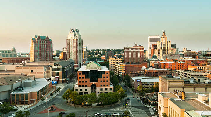 an aerial view of the city