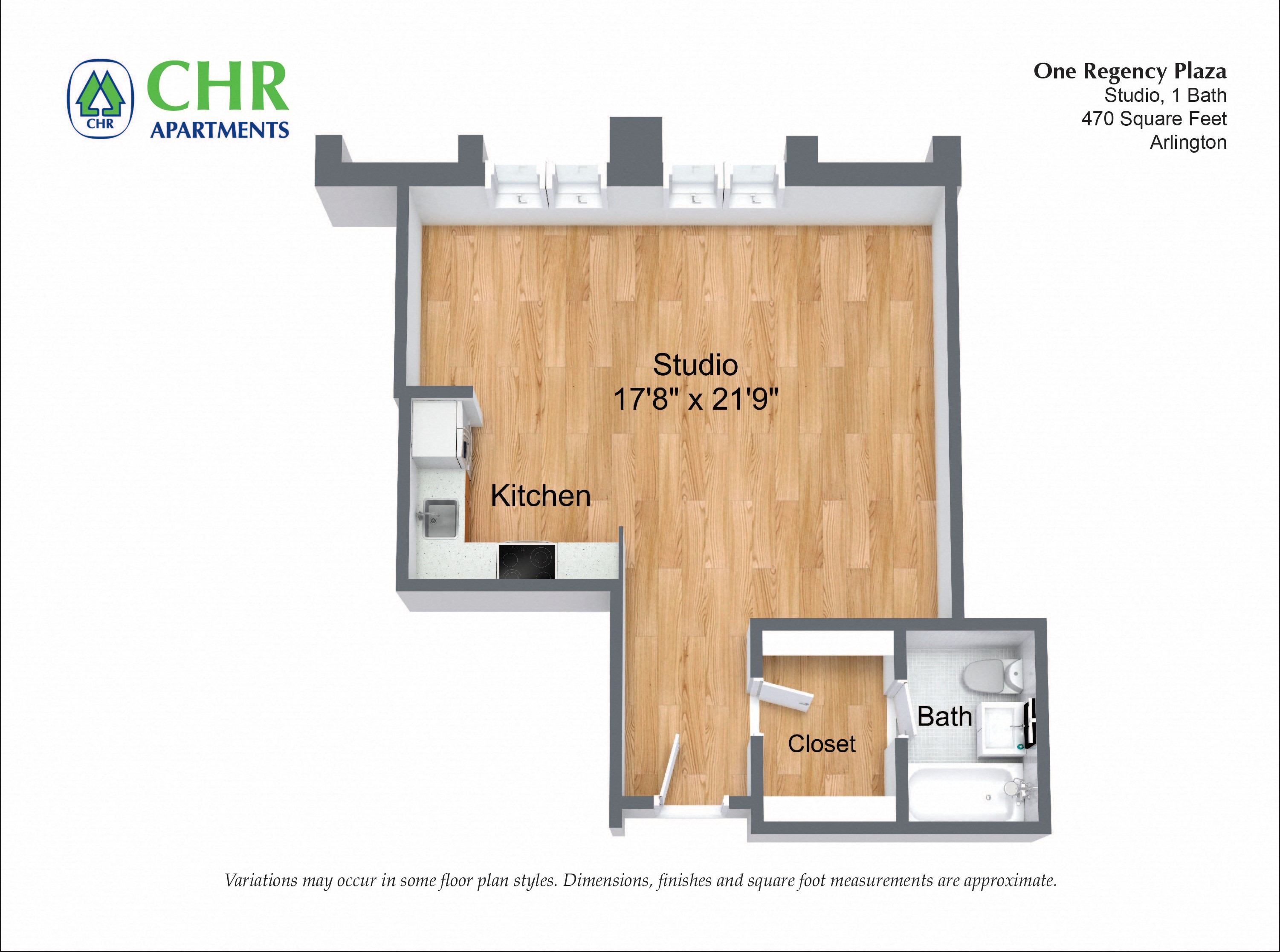 Studio/1 Bath with Dining Area
