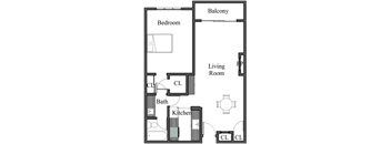 1BR 1BA - FLOOR PLAN E - 972 HILGARD