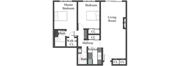 2BR 2BA - FLOOR PLAN C - 972 HILGARD